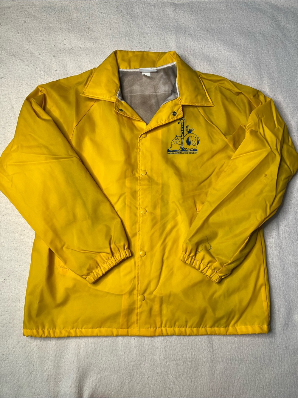 Vintage 80s/90s Hartwell Sacramento Zoo Docent Yellow Button Windbreaker Jacket